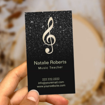 music teacher musical clef logo black glitter business invitations