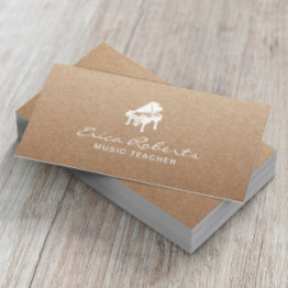 Small Music Teacher Musical Piano Logo Rustic Kraft Business Invitations Front View