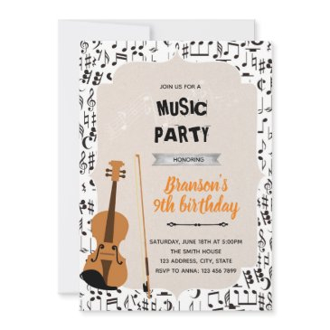 music violin birthday party theme invitation
