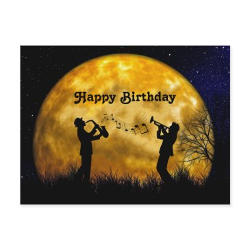 musicians full moon watercolor birthday postinvitations