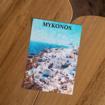 mykonos greece watercolor painting postinvitations