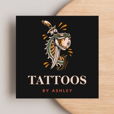 mystic snake eyeball & sword modern tattoo artist square business invitations