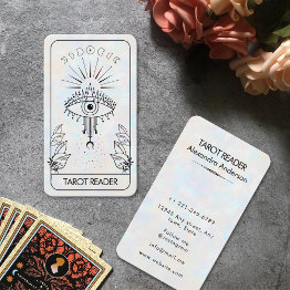 Small Mystical Evil Eye Celestial Tarot Holographic Business Invitations Front View