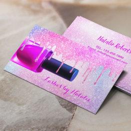 Small Nail Polish Unicorn Glitter Drips Manicurist Business Invitations Front View