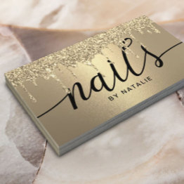 Small Nail Salon Modern Gold Glitter Drips Manicurist Business Invitations Front View