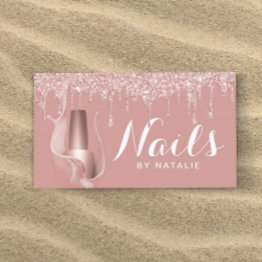 Small Nail Salon Modern Rose Gold Drips Manicurist Business Invitations Front View