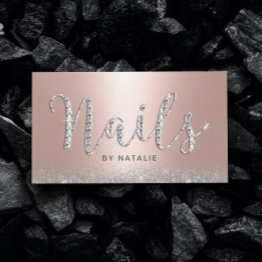 Small Nail Salon Rose Gold Lux Diamond Typography Business Invitations Front View