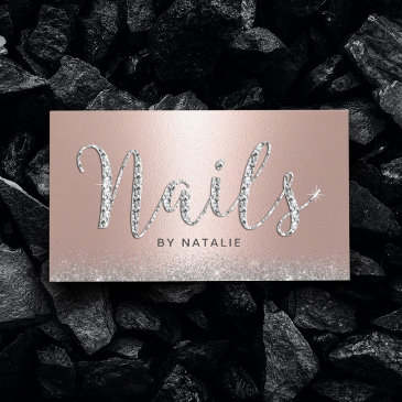 nail salon rose gold lux diamond typography business invitations