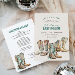 Small Nashville Last Rodeo Boots Bachelorette Party Invitation Front View