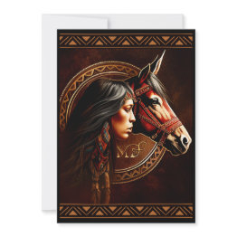 Small Native American Girl Horse Invitations Front View