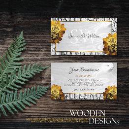Small Natural Floral White Wood Grain Tree Bark Initials Business Invitations Front View