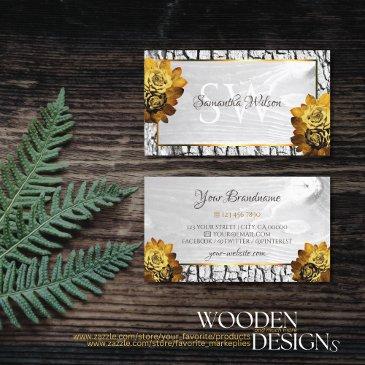 natural floral white wood grain tree bark initials business invitations