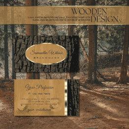 Small Natural Rustic Tree Bark Grain Oval Gold Border Business Invitations Front View