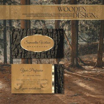 natural rustic tree bark grain oval gold border business invitations