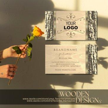nature tree bark wood grain ornate border and logo business invitations
