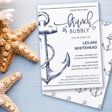nautical anchor brunch bubbly bridal shower white invitation