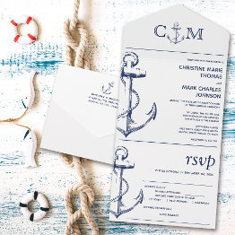 Small Nautical Anchor Wedding Song Request White Meal All In One Invitation Front View