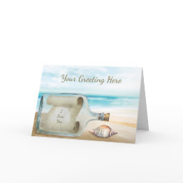 Small Nautical Beach Message In A Bottle Greeting Invitations Front View