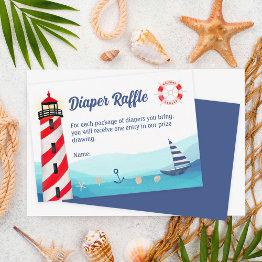 Small Nautical Boat Blue Red Baby Shower Diaper Raffle Enclosure Invitations Front View