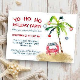 Small Nautical Crab Tropical Palm Coastal Christmas Invitation Front View