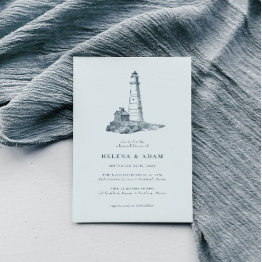 Small Nautical Lighthouse Ocean Seaside Rehearsal Dinner Invitation Front View