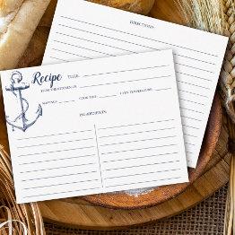 Small Nautical Navy Blue Anchor Recipe Invitations Smaller Front View