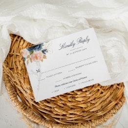 Small Navy And Blush Pink Floral Meal Choice Rsvp Invitations Front View