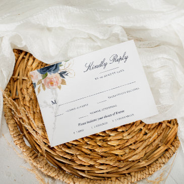 navy and blush pink floral meal choice rsvp invitations