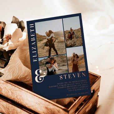 navy blue ampersand 4 photo grid wedding foil invitation