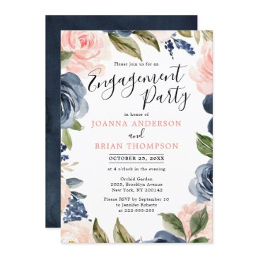 navy blue blush pink rose boho engagement party invitation