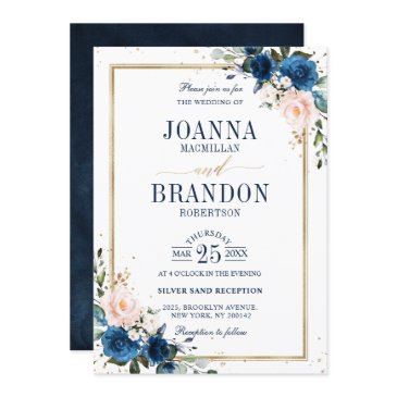 navy blue blush pink rose boho geometric wedding invitation