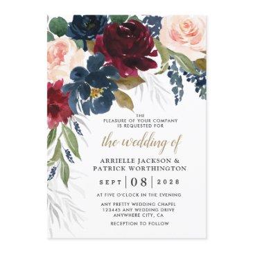 navy blue burgundy blush pink silver gold wedding invitation