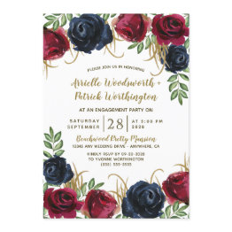 Small Navy Blue Burgundy Engagement Party Invitations Front View