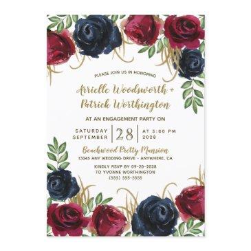navy blue burgundy engagement party invitations