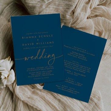 navy blue gold classic front & back wedding invitation