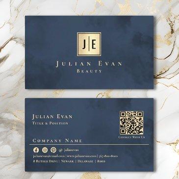 navy blue gold luxury monogram business invitations