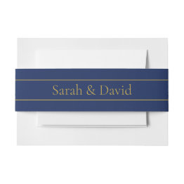 Small Navy Blue & Gold Name Surname Or Business Invitation Belly Band Front View