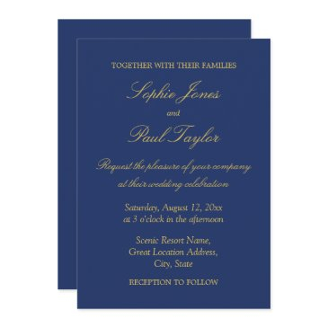 navy blue golden beige elegant wedding invitation
