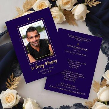 navy blue & golden traditional elegant funeral invitation