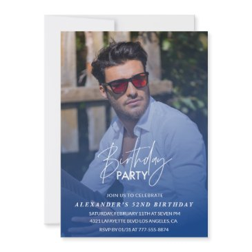 navy blue men photo 52nd birthday party invitation