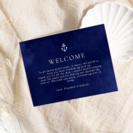 Small Navy Blue Nautical Wedding Timeline Enclosure Invitations Front View