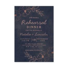 Small Navy Blue & Rose Gold Foil Chic Rehearsal Dinner Invitation Front View
