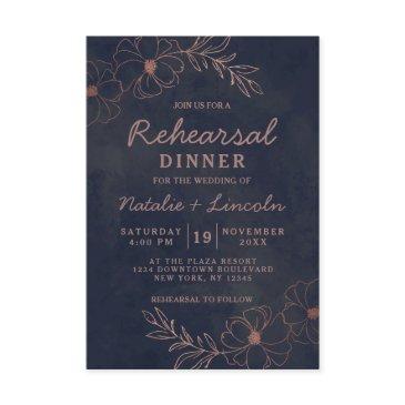 navy blue & rose gold foil chic rehearsal dinner invitation