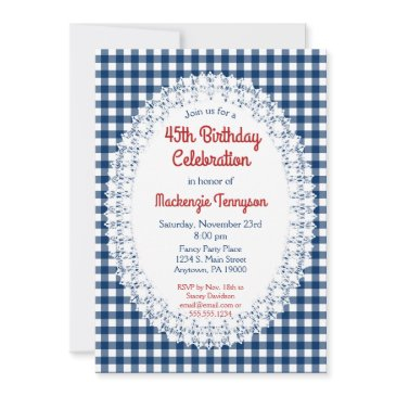navy blue rustic gingham birthday party invitation