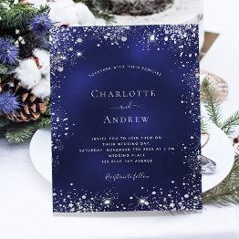 Small Navy Blue Silver Glitter Qr Wedding Invitation Front View