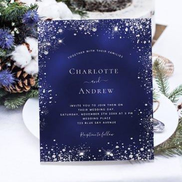 navy blue silver glitter qr wedding invitation