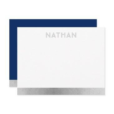 navy blue silver modern bar mitzvah thank you invitations