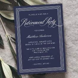 Small Navy Blue Simple Elegant Retirement Party Invitation Front View
