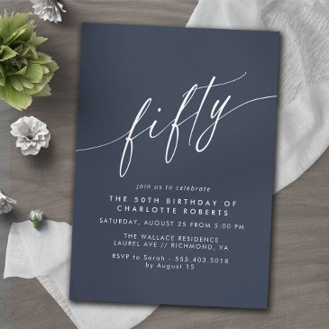 navy blue | simple fifty script 50th birthday invitation