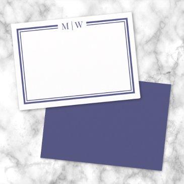 navy blue two border minimalist monogram note invitations